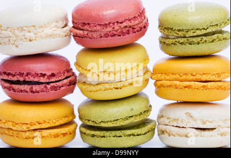 Colourful stacked macaroons. Stock Photo