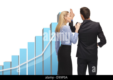 man and woman with 3d graph Stock Photo