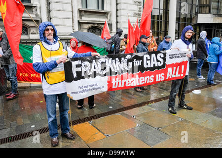 Belfast, Northern Ireland. 15th June 2013. Protesters call for an end to fracking at an anti-G8 protest organised by the Irish Congress of Trade Unions (ICTU) Credit:  Stephen Barnes/Alamy Live News Stock Photo