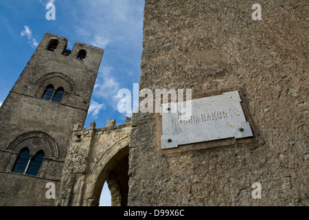 The bell tower of Chiesa Madre in Erice, Sicily. Stock Photo
