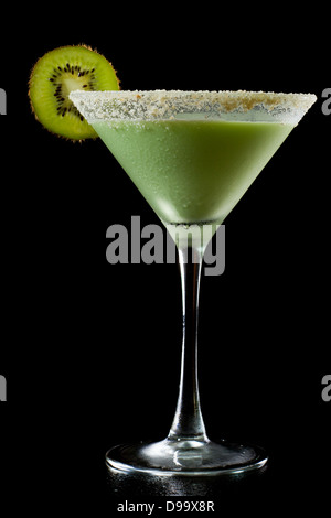 fresh made kiwi cocktail isolated on a black background, dessert drink Stock Photo