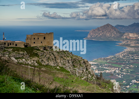 View towards Monte Cofano from Erice in the province of Trapani, Sicily. Stock Photo