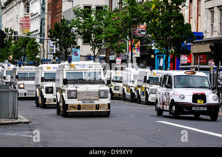 Belfast, Northern Ireland, 15th june 2013.  Hundreds of new armoured Landrovers have been deployed on the streets of Belfast, in advance of the G8 summit in Fermanagh on Monday 17th and Tuesday 18th June. Credit:  Stephen Barnes/Alamy Live News Stock Photo