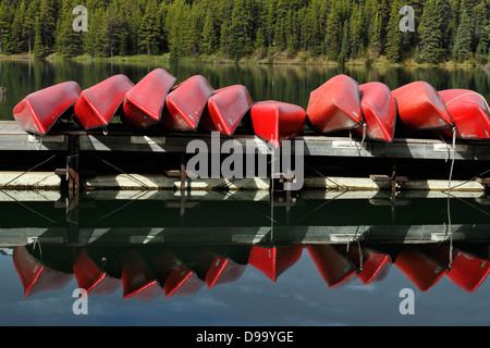 Canoes for rent on Maligne Lake Banff National Park Alberta Canada