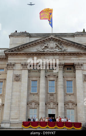 Queen's Birthday Flypast after Trooping the Colour, which the Royal Family watch from the balcony of Buckingham Palace, London, UK Stock Photo