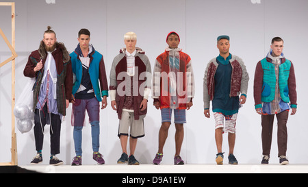 Collection by graduate students from the De Montfort University Leicester. Graduate Fashion Week 2013. Stock Photo