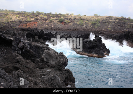 Frozen lava on a relatively new beach on The Big Hawaiian Island Stock Photo