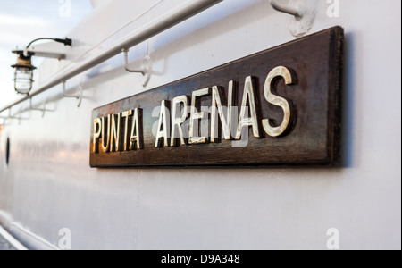 Ship plaque with Punta Arenas in bronze Stock Photo