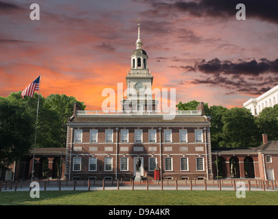 Independence Hall National Historic Park Philadelphia Pennsylvania with sunset sky. Stock Photo