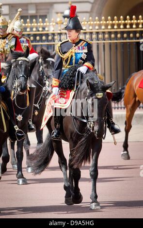 London, UK. 15th June, 2013. Princess Anne attends the trooping color parade in Londen, United Kingdom,15 June 2013. The annual trooping the color is to honor the Queens official birthday. Photo: Patrick van Katwijk //dpa/Alamy Live News Stock Photo
