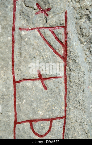 Detail from a rune stone at Seby on the island Oland in Sweden. Stock Photo