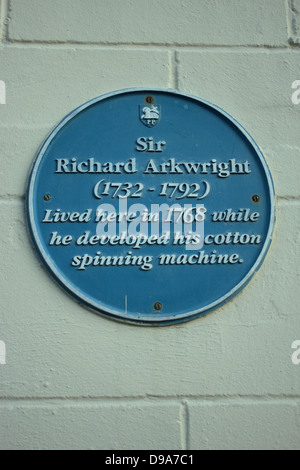 Sir Richard Arkwright Blue Plaque. Stock Photo