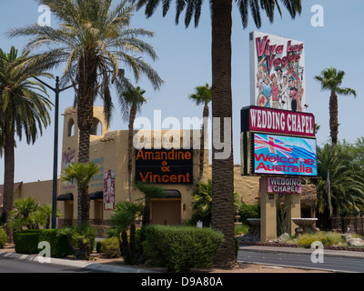 LAS VEGAS.NEVADA, USA - JUNE O3, 2013:  Exterior view of the Viva Las Vegas Wedding Chapel in Downtown with sign Stock Photo