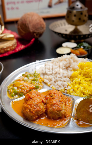 Indian Ethnical Food Keema Kofta with vegetables and rice Stock Photo