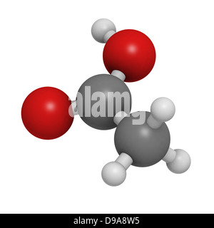 Acetic acid (HOAc) molecule, chemical structure. Atoms are represented as spheres with conventional color coding Stock Photo