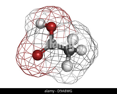 Acetic acid (HOAc) molecule, chemical structure. Atoms are represented ...