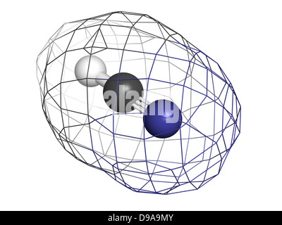 Hydrogen cyanide (HCN, Prussic acid) poison molecule, chemical structure. HCN is an extremely toxic and volatile liquid. Stock Photo