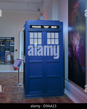 Replica of the TARDIS (Time and Relative Dimension in Space) from sci-fi TV programme Doctor Who at Peterborough Museum, England Stock Photo
