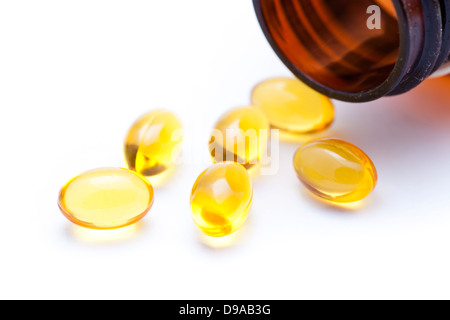 Fish oil nutritional supplement capsules Stock Photo