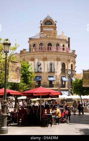 Munumental building, La Ina, with terrace in front, Jerez de la frontera, Andalusia, Spain. Stock Photo