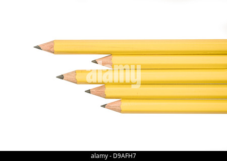 Unique arrangement of simple pencils on a white background. Great for a back to school or office theme. Stock Photo