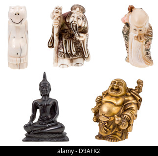 small gods - statuettes of gods and idol isolated on white background Stock Photo