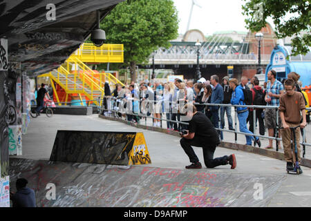 London, UK. 16th June, 2013.'Long Live Southbank' at the Southbank Centre in London is a campaign to 'Save the Skatepark' which is scheduled for demolition as part of the redevelopment of the Southbank Centre site. Stock Photo