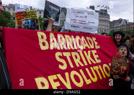 London UK, Trafalgar Square, Sunday 16 June 2013. Turkish Kurds, and Socialist protest against the Turkish government's oppression, and crackdown on protesters in Taksim Square and Gezi Park Credit:  Rena Pearl/Alamy Live News Stock Photo
