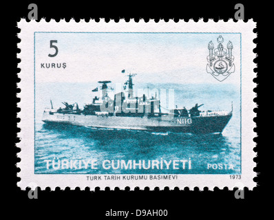 Postage stamp from Turkey depicting the minelayer Nusret. Stock Photo