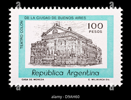 Postage stamp from Argentina depicting the Columbus Theater in Buenos Aires Stock Photo