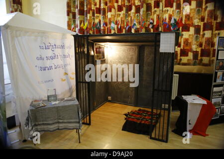 Enniskillen, United Kingdom. 16th June 2013. Enniskillen, United Kingdom. 16th June 2013. A reconstruction of a North Korean Prison Cell is pictured.The Methodist Church in Enniskillen is holding a 96 hours prayer marathon during the G8 summit. They have set up different stations, where people are informed about poverty and human rights issues and can pray for them as well as for the G8 leaders. Credit:  Michael Debets/Alamy Live News Stock Photo