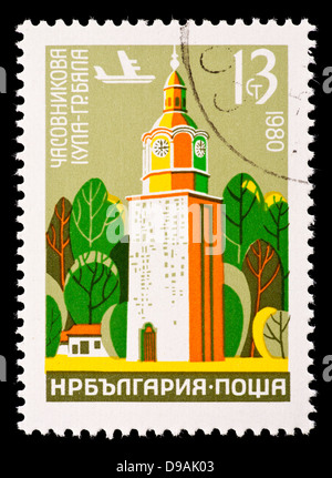 Postage stamp from Bulgaria depicting a clock tower in Bjala. Stock Photo