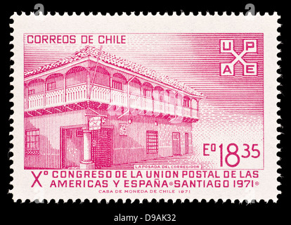 Postage stamp from Chile depicting La Pasada del Corregidor (inn in Santiago) Stock Photo