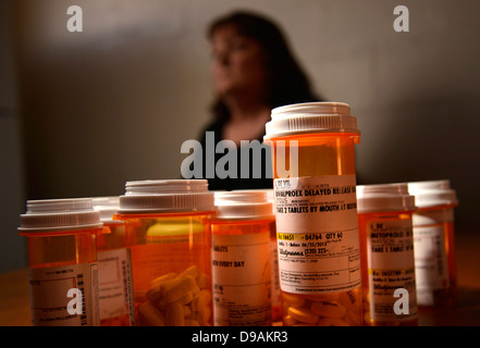 Medications, including Depakote, taken by a chronically ill patient. Stock Photo