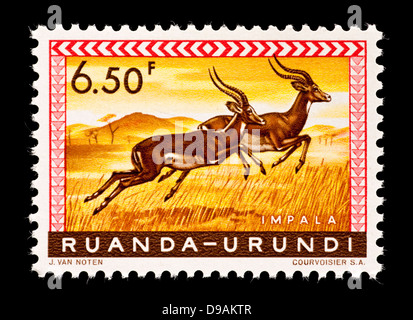 Postage stamp from Ruanda-Urundi depicting running impala. Stock Photo