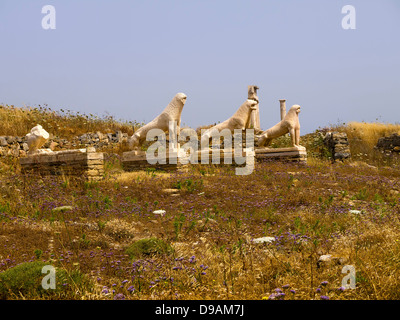 The iconic Lions of Delos on the Temple Island of Delos in the Cyclades ...