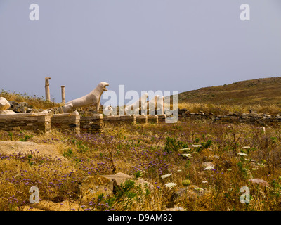 The iconic Lions of Delos on the Temple Island of Delos in the Cyclades ...