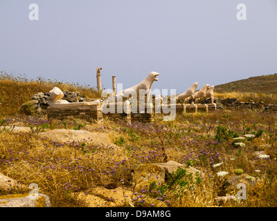 The iconic Lions of Delos on the Temple Island of Delos in the Cyclades ...