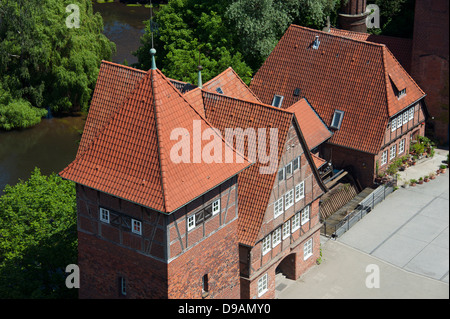 Mill, View from Water tower, Luneburg, Lower Saxony, Germany, Lueneburg, Watermill , Ratsmuehle, Blick vom Wasserturm, Lueneburg Stock Photo