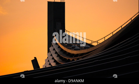 Zoom in of the suspension rooftop of the Yoyogi National Gymnasium in the evening golden glow Stock Photo