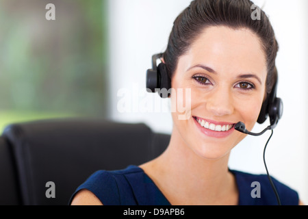 cute young business call center operator with headphones Stock Photo