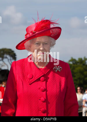 Egham, UK. 16th June, 2013. Britain's Queen Elizabeth II attends the Cartier Queen's Cup Final at Guards Polo Club in Egham, 16 June 2013 Photo: Albert Nieboerdpa/Alamy Live News Stock Photo
