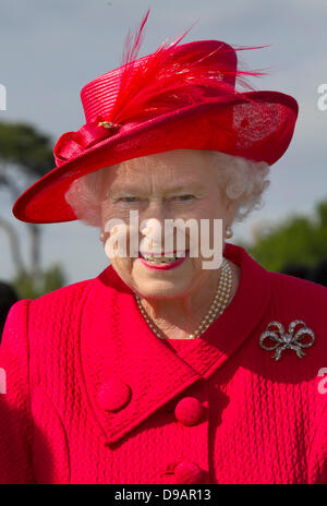 Egham, UK. 16th June, 2013. Britain's Queen Elizabeth II attends the Cartier Queen's Cup Final at Guards Polo Club in Egham, 16 June 2013. Photo: Albert Nieboerdpa/Alamy Live News Stock Photo