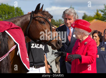 Egham, UK. 16th June, 2013. Britain's Queen Elizabeth II attends the Cartier Queen's Cup Final at Guards Polo Club in Egham, 16 June 2013. Photo: Albert Nieboerdpa/Alamy Live News Stock Photo