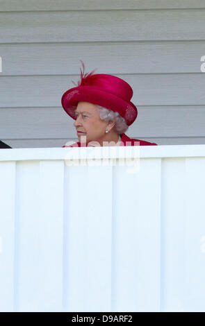 Egham, UK. 16th June, 2013. Britain's Queen Elizabeth II attends the Cartier Queen's Cup Final at Guards Polo Club in Egham, 16 June 2013. Photo: Albert Nieboerdpa/Alamy Live News Stock Photo