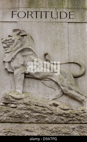 The British Lion Fortitude Stone Statue Edith Cavell Memorial Statue Stock Photo
