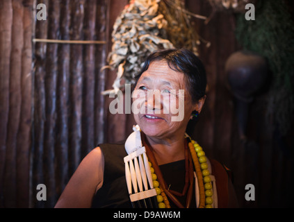Naga tribal woman in traditional outfit, Hornbill Festival, Kohima, Nagaland, India Stock Photo
