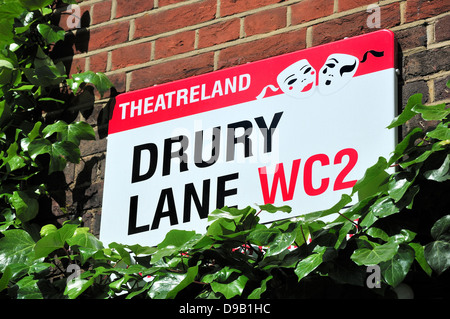 London, England, UK. Drury Lane street sign, Theatreland