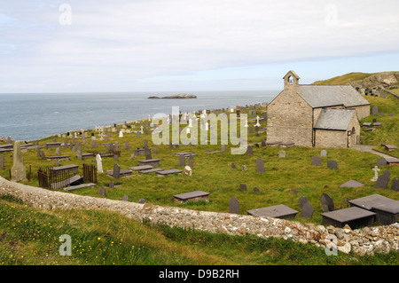 Llanbadrig Church on a headland near Cemaes Bay Anglesey Stock Photo