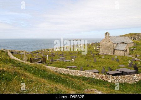 Llanbadrig Church on a headland near Cemaes Bay Anglesey Stock Photo